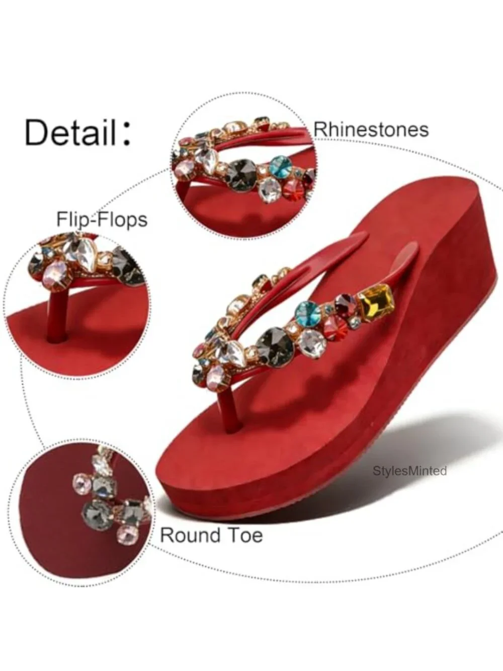 Women's Rhinestone Boho Wedge Flip Flop Sandals EVA Platform Thong Slides